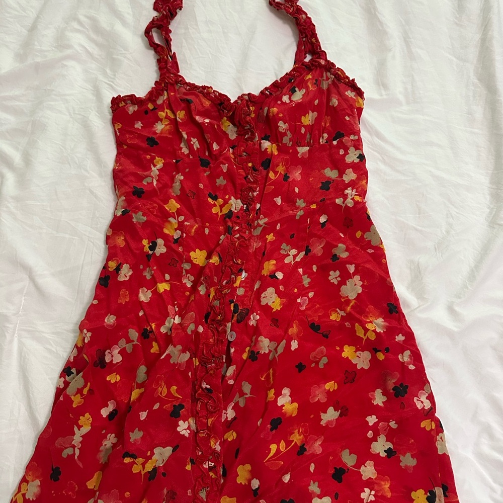 Floral Red Halter Dress